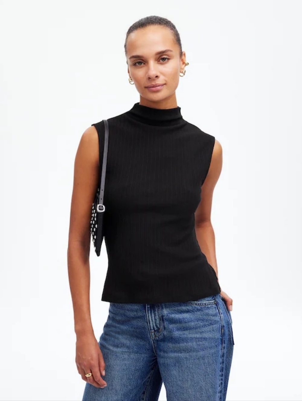 Madewell Black Ribbed Sleeveless Mock Neck Tank